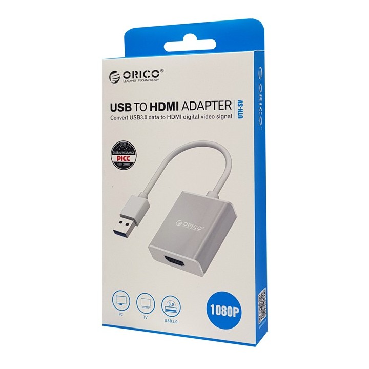 ORICO αντάπτορας USB 3.0 σε HDMI UTH-SV, 1080p, 15cm, ασημί