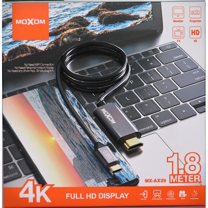 Προσαρμογέας MOXOM (MX-AX29) Type-C σε HDMI / 4K / 1,8m γκρι 1.8 Μέτρα