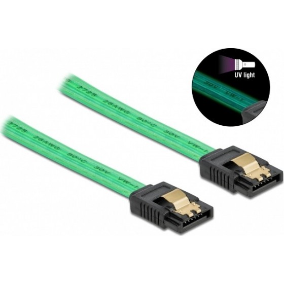 DeLock 7-Pin SATA III male - 7-Pin SATA III male UV Cable 0.7m Πράσινο (82112)