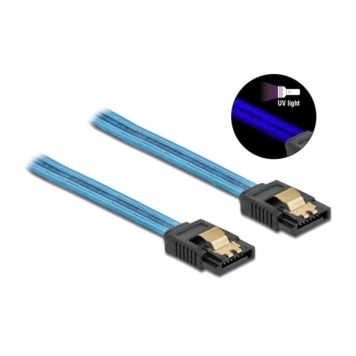 DELOCK Καλώδιο SATA III 7pin 82133, με UV επίστρωση, 0.7m, μπλε