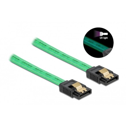 DELOCK Καλώδιο SATA III 7pin 82069, με UV επίστρωση, 0.5m, πράσινο