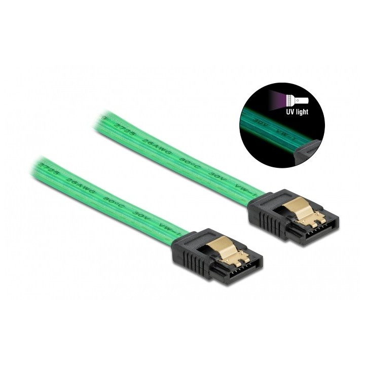 DELOCK Καλώδιο SATA III 7pin 82069, με UV επίστρωση, 0.5m, πράσινο