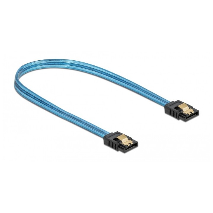 DELOCK Καλώδιο SATA III 7pin 82127, με UV επίστρωση, 0.3m, μπλε