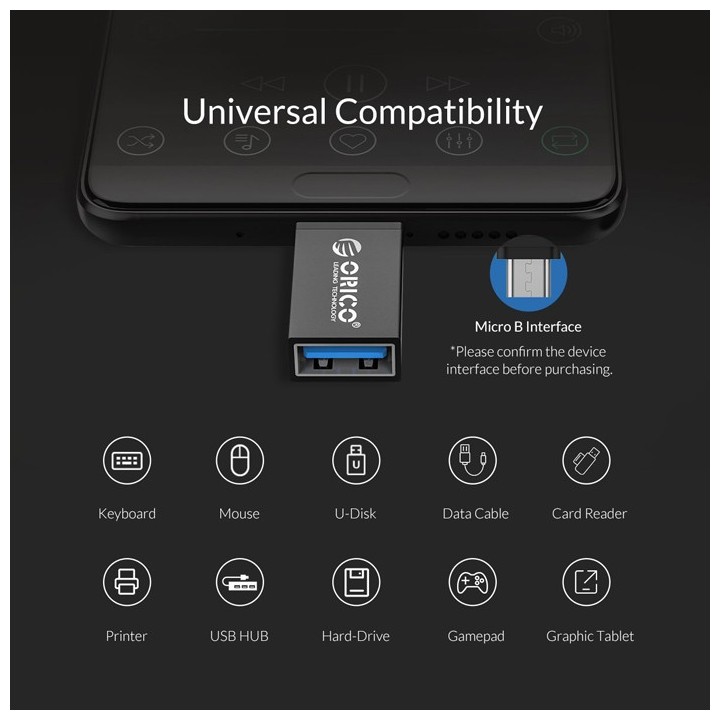 ORICO αντάπτορας USB Micro-B σε USB 3.0 CBT-UM01, μαύρος