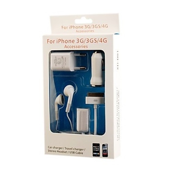 5-in-1 Charger and Earphone Accessories Kit for iPhone 3G/3GS/4  Κιτ αξεσουάρ για το iPhone 3G/3GS/4  Λευκό