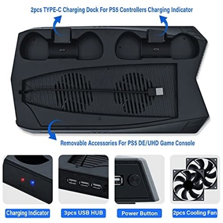 KJH Cooling Stand Βάση + USB Hub για PS5 Μαύρο (KJH-P5-010-2)
