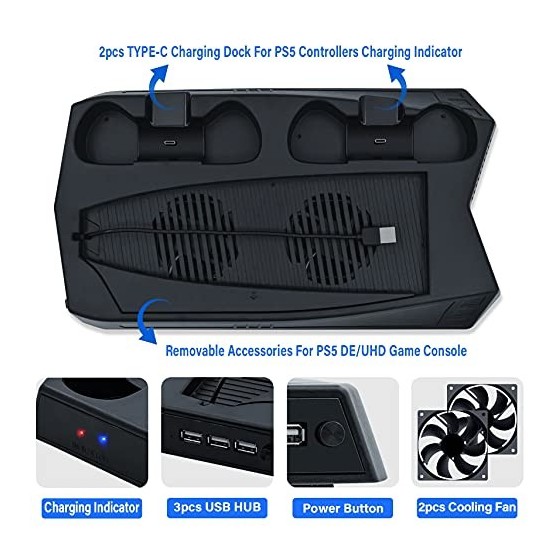 KJH Cooling Stand Βάση + USB Hub για PS5 Μαύρο (KJH-P5-010-2)