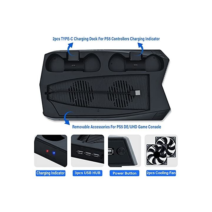 KJH Cooling Stand Βάση + USB Hub για PS5 Μαύρο (KJH-P5-010-2)