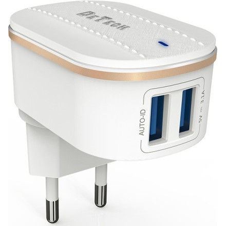 De Tech Φορτιστής Χωρίς Καλώδιο με 2 Θύρες USB-A Λευκός (DE-15)40095