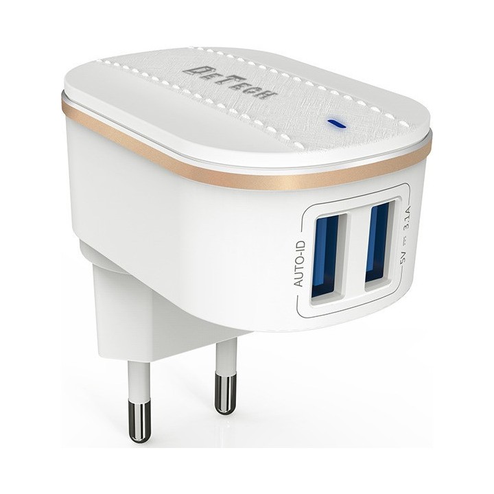 De Tech Φορτιστής Χωρίς Καλώδιο με 2 Θύρες USB-A Λευκός (DE-15)40095
