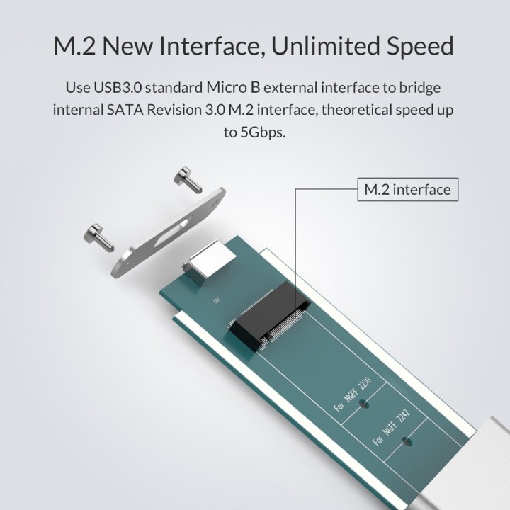 ORICO θήκη για Μ.2 B key SSD M2G-C3, USB 3.1, έως 2TB, ασημί
