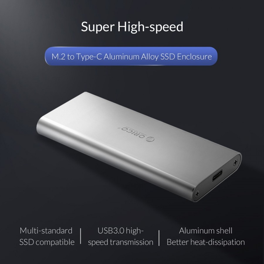 ORICO θήκη για Μ.2 B key SSD M2G-C3, USB 3.1, έως 2TB, ασημί