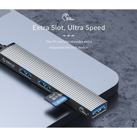 ORICO USB-C hub AH-12F, 3x USB ports, micro SD port, γκρι