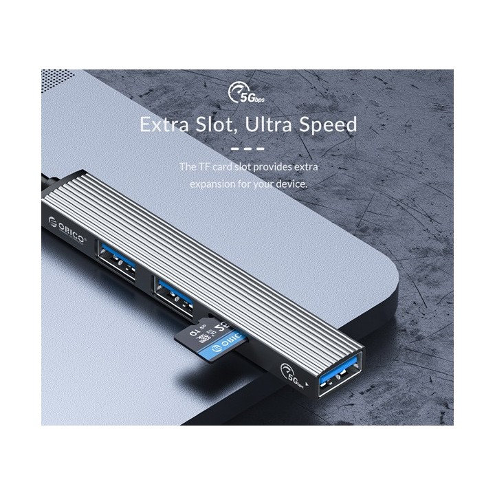 ORICO USB-C hub AH-12F, 3x USB ports, micro SD port, γκρι