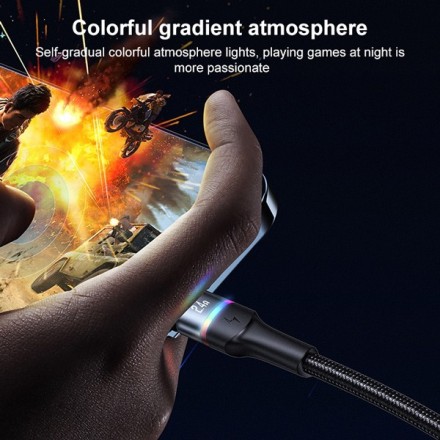 USAMS καλώδιο Lightning σε USB US-SJ534 με φωτισμό, 2.4A, 1.2m, μαύρο