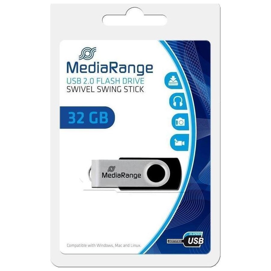 MediaRange USB 2.0 Flash Drive 32GB (Black/Silver) (MR911)