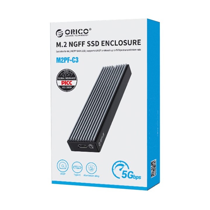 ORICO θήκη για Μ.2 B key SSD M2PF-C3, USB 3.1, 5Gbps, έως 2TB, μαύρο