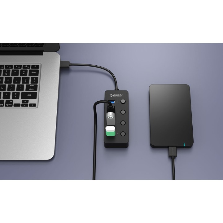 ORICO USB 3.0 Hub W9PH4-U3, 4x USB3.0 ports, 5Gbps, μαύρο