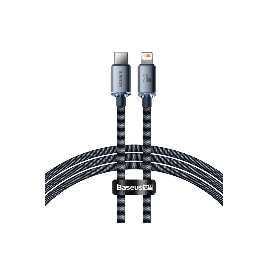 Baseus Crystal Shine Braided USB 2.0 Cable USB-C male - Lightning Μαύρο 1.2m (CAJY000001)