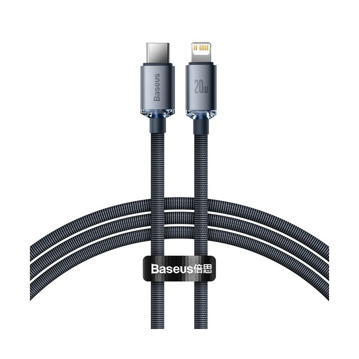 Baseus Crystal Shine Braided USB 2.0 Cable USB-C male - Lightning Μαύρο 1.2m (CAJY000001)