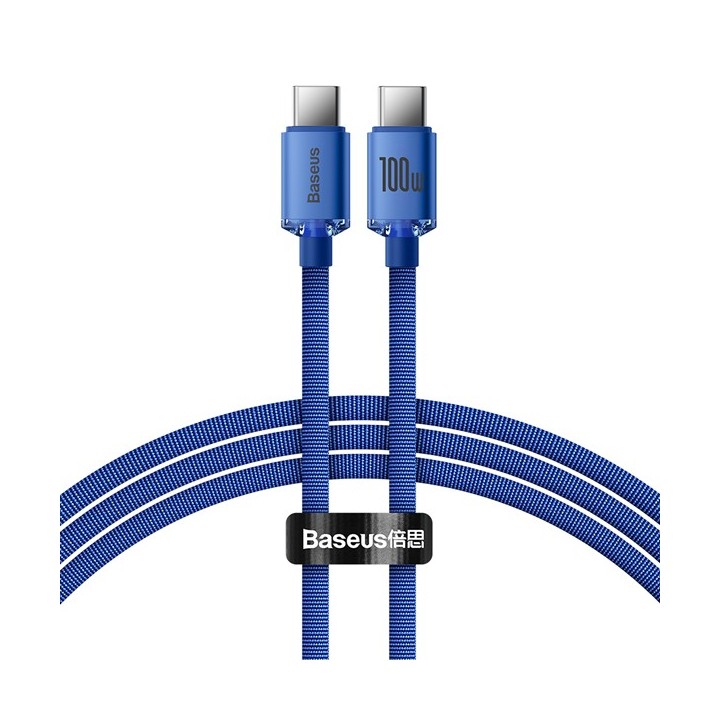 Baseus Crystal Shine Braided USB 2.0 Cable USB-C male - USB-C male Μπλε 1.2m (CAJY000603)