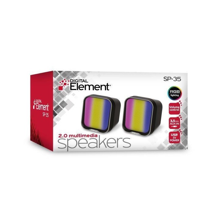Element SP-35 Ηχεία Υπολογιστή 2.0 με RGB Φωτισμό και Ισχύ 2W σε Μαύρο Χρώμα
