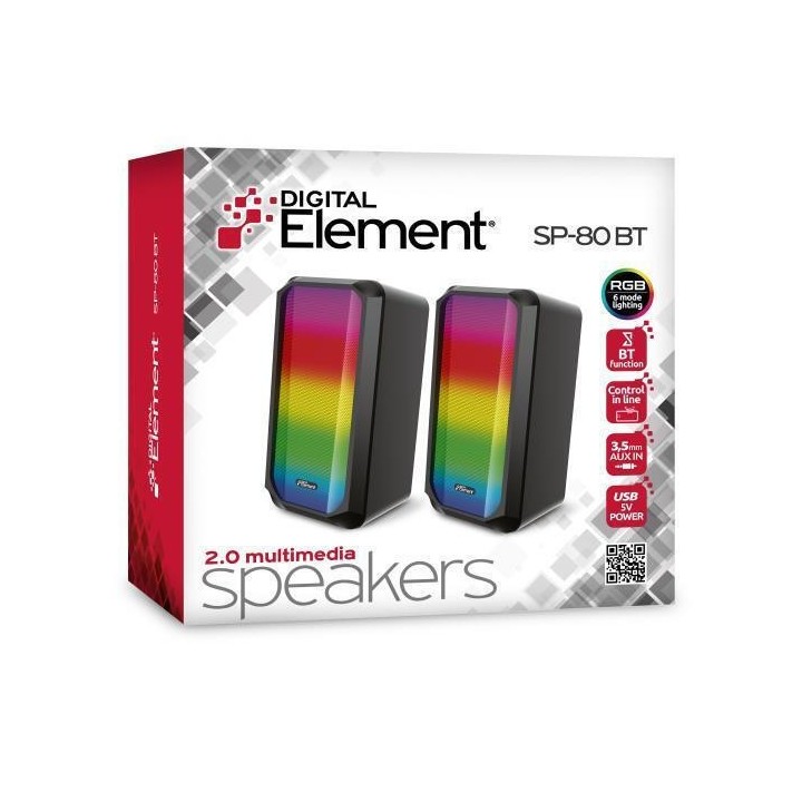 Element SP-80BT Ηχεία Υπολογιστή 2.0 με RGB Φωτισμό και Bluetooth Ισχύος 5W σε Μαύρο Χρώμα