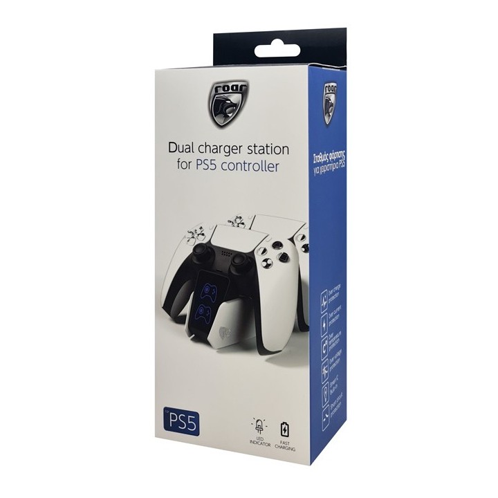 Roar Βάση Φόρτισης Gamepad για 2x PS5 DualSense Λευκό/Μαύρο(RR-0020)