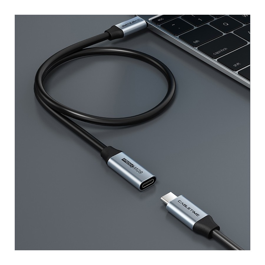 CABLETIME καλώδιο USB Type-C αρσενικό σε θηλυκό CMCM60, 4K, 0.5m, γκρι
