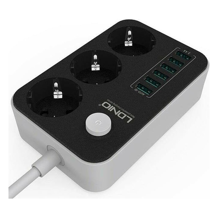 Ldnio SC3631 Πολύπριζο 3 Θέσεων με Διακόπτη, 6 USB και Καλώδιο 1.6m Μαύρο(14365)
