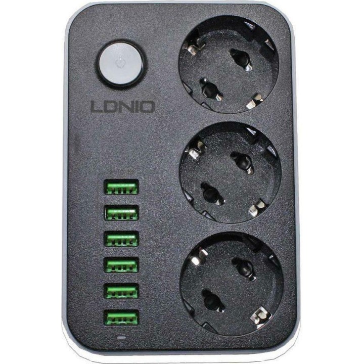 Ldnio SC3631 Πολύπριζο 3 Θέσεων με Διακόπτη, 6 USB και Καλώδιο 1.6m Μαύρο(14365)