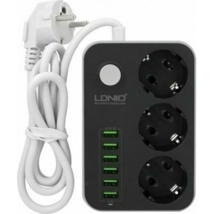 Ldnio SC3631 Πολύπριζο 3 Θέσεων με Διακόπτη, 6 USB και Καλώδιο 1.6m Μαύρο(14365)