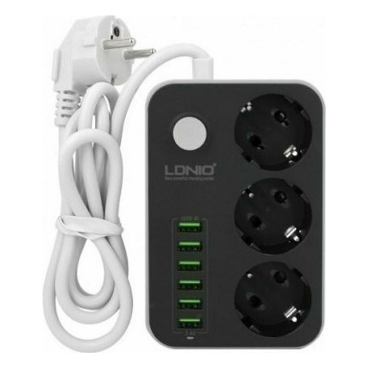 Ldnio SC3631 Πολύπριζο 3 Θέσεων με Διακόπτη, 6 USB και Καλώδιο 1.6m Μαύρο(14365)