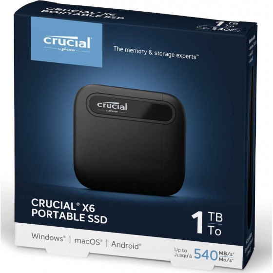 Crucial X6 USB 3.1 / USB-C Εξωτερικός SSD 1TB 2.5" Μαύρο(CT1000X6SSD9)