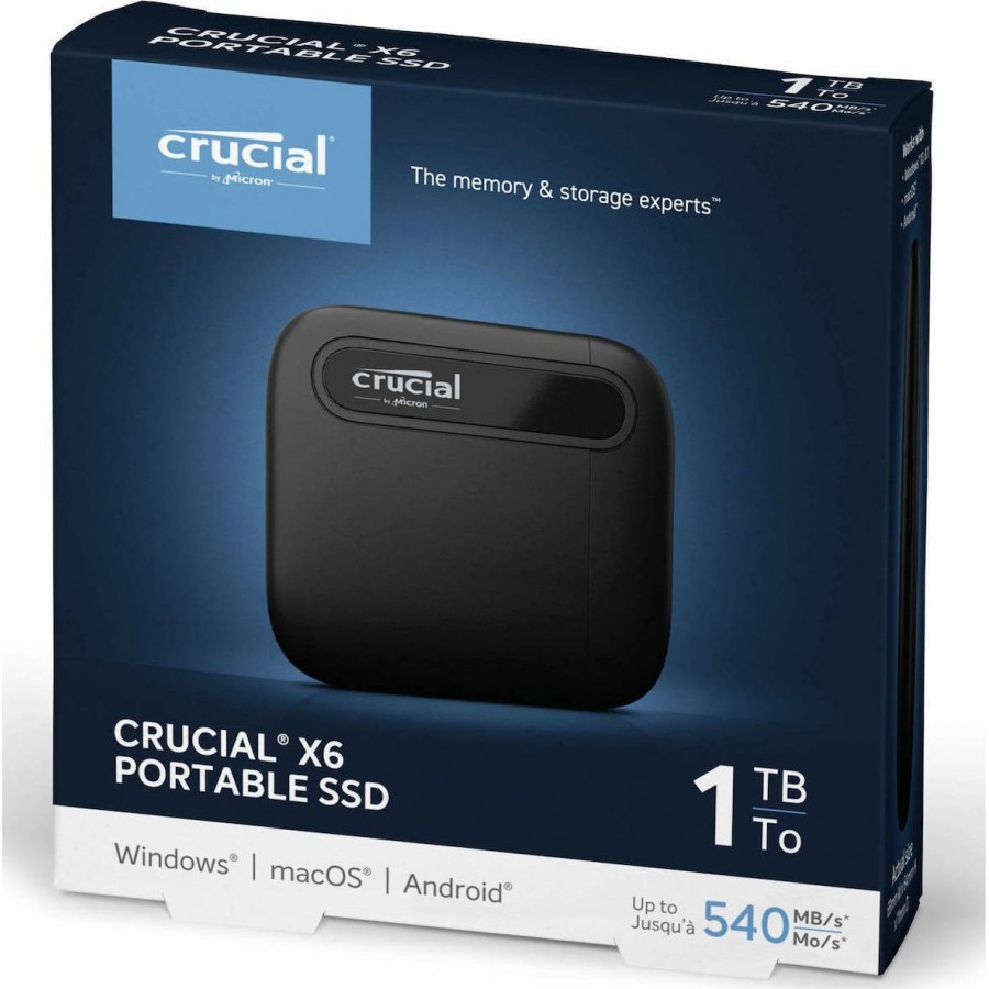 Crucial X6 USB 3.1 / USB-C Εξωτερικός SSD 1TB 2.5" Μαύρο(CT1000X6SSD9)
