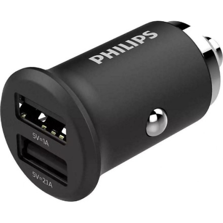 PHILIPS φορτιστής αυτοκινήτου DLP2520-00, 2x USB, 3.1A 15.5W, μαύρος