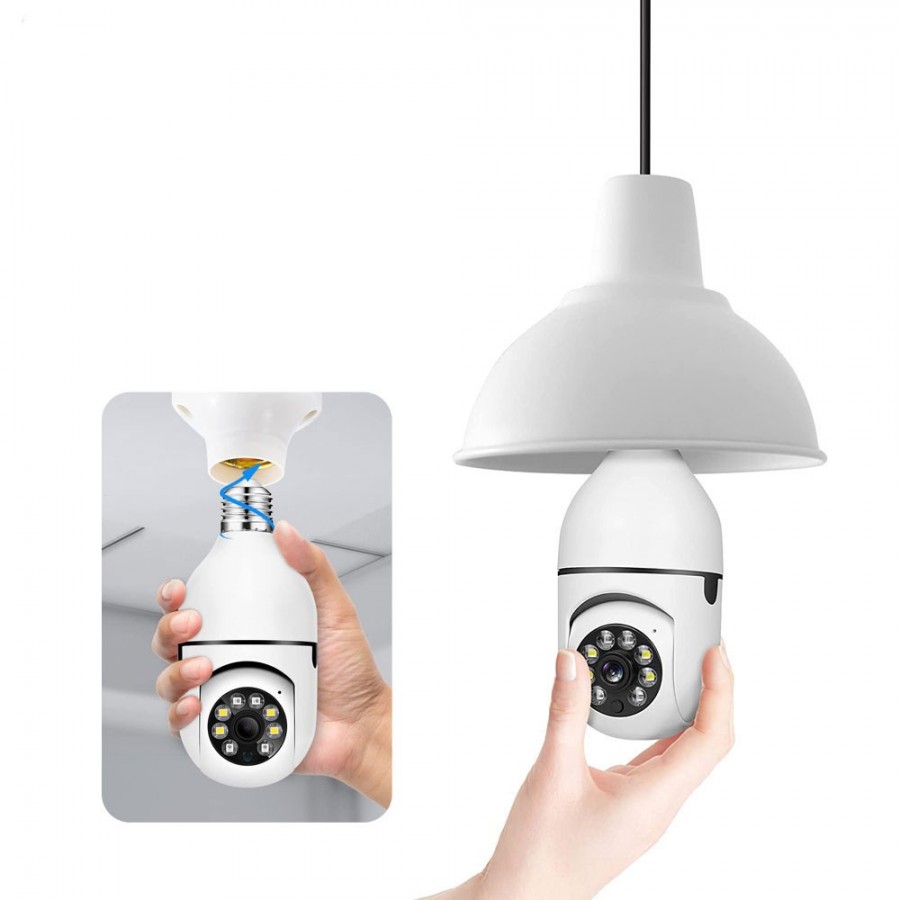 Smart security camera No brand PST-F1-3MP, 3.0Mp, PTZ, For socket E27, Wi-Fi, Tuya Smart, White (910290