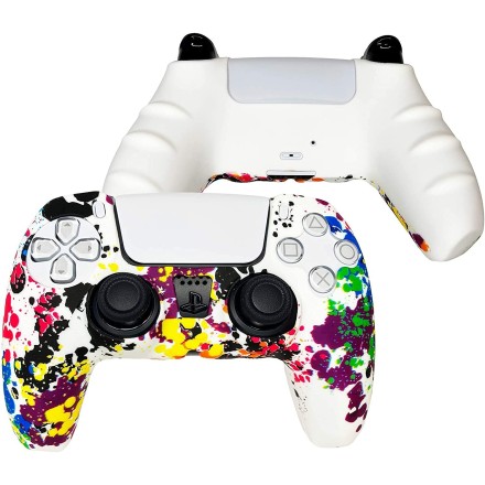Controller Silicone Cover Skin Protective for Sony Playstation 5 DualSense  Water Transfer Printing Multi Color White
