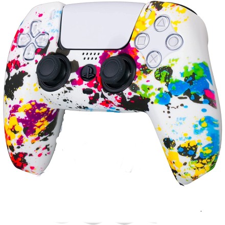 Controller Silicone Cover Skin Protective for Sony Playstation 5 DualSense  Water Transfer Printing Multi Color White