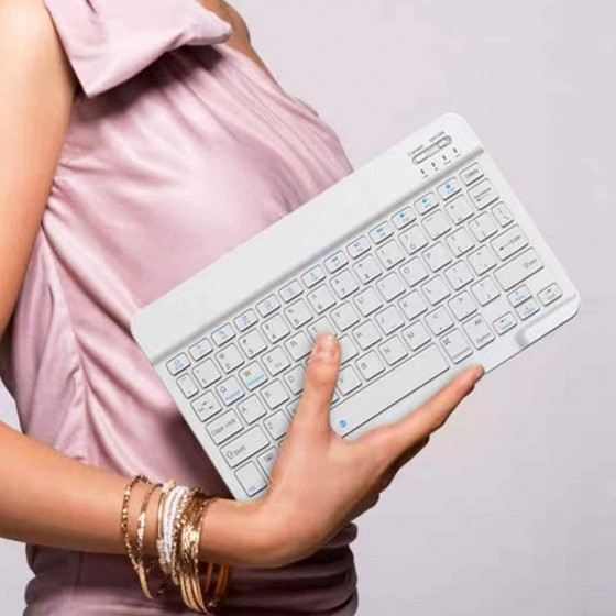 BK-100 Mini Bluetooth Keyboard Wireless Rechargeable Keyboard iOS, Android, Mac OS and Windows For Mobile, Tablet & TV WHITE