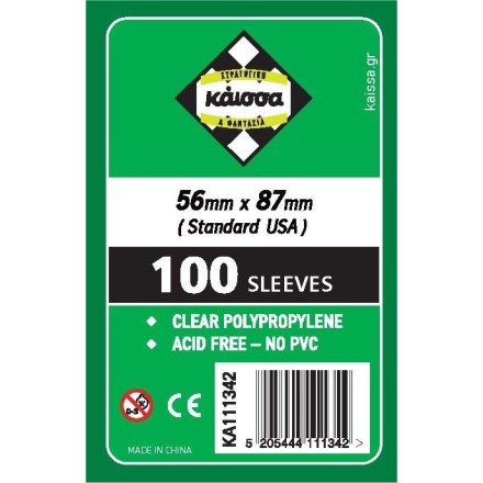 Kaissa 100 Θήκες Για Κάρτες Sleeves Μέγεθος Standard USA 56x87mm(KA111342)