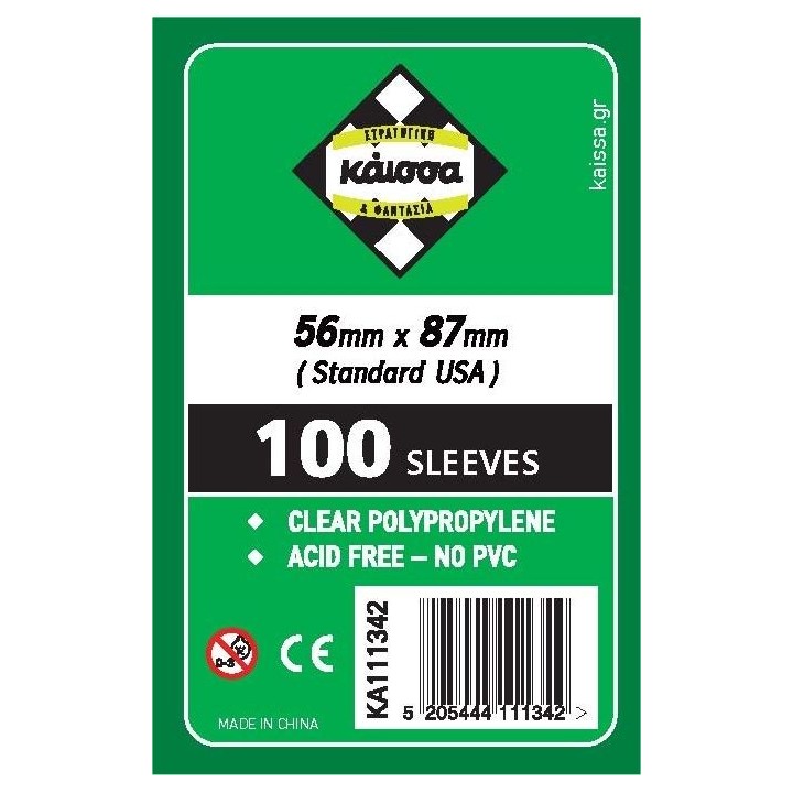 Kaissa 100 Θήκες Για Κάρτες Sleeves Μέγεθος Standard USA 56x87mm(KA111342)