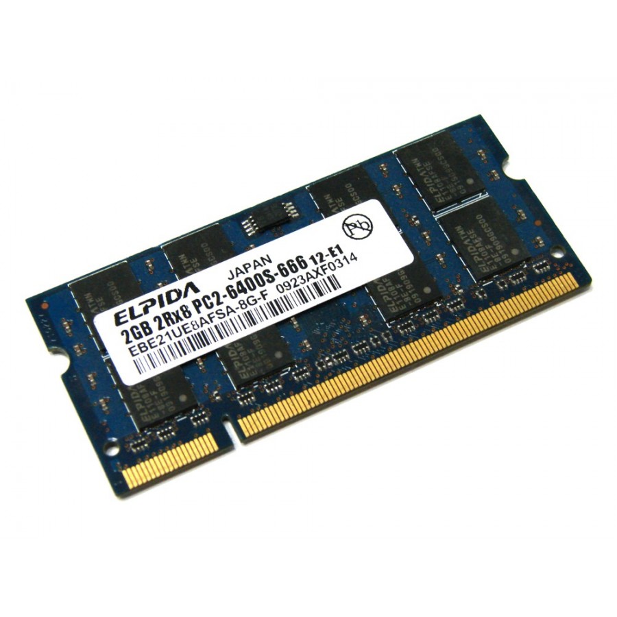 Elpida 2GB PC2-6400 DDR2-800MHz non-ECC Unbuffered CL6 200-Pin SoDimm Dual Rank Memory Module(EBE21UE8AFSA-8G-F)