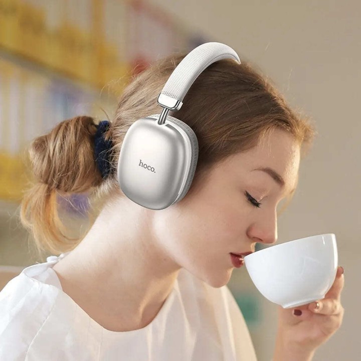 Hoco W35 Ασύρματα/Ενσύρματα Over Ear Ακουστικά με 40 ώρες Λειτουργίας Λευκό-Ασημί