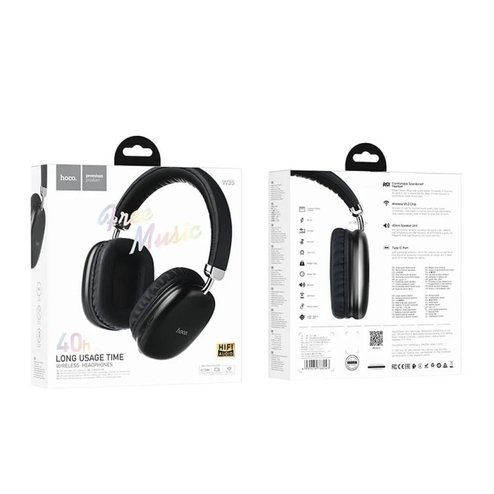 Hoco W35 Ασύρματα/Ενσύρματα Over Ear Ακουστικά με 40 ώρες Λειτουργίας Μαύρα