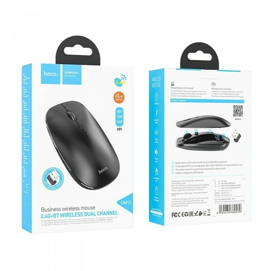 Hoco GM15 Ασύρματο Bluetooth & 2,4G Dual Channel Ποντίκι Μαύρο