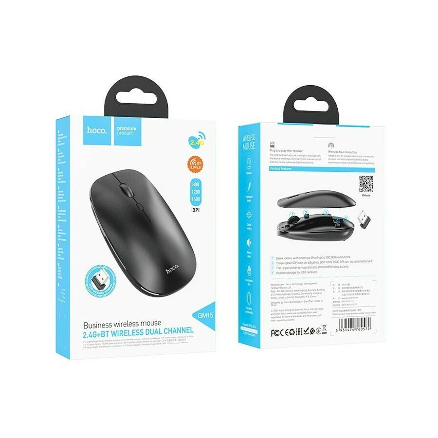 Hoco GM15 Ασύρματο Bluetooth & 2,4G Dual Channel Ποντίκι Μαύρο
