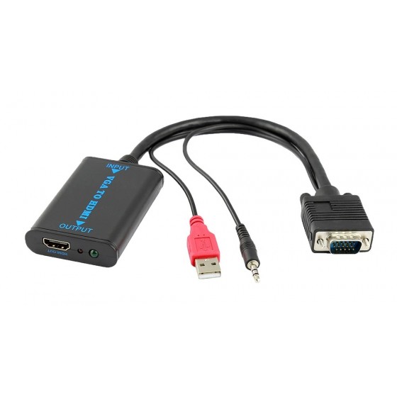 POWERTECH αντάπτορας VGA/USB/3.5mm σε HDMI CAB-H070, 1080p, 0.2m, μαύρος
