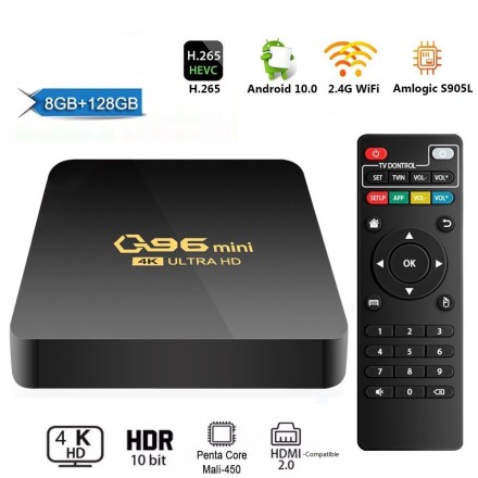 TV Box Q96 Mini 4K UHD με WiFi USB 2.0 8GB RAM και 128GB Αποθηκευτικό Χώρο με Λειτουργικό Android 10.0