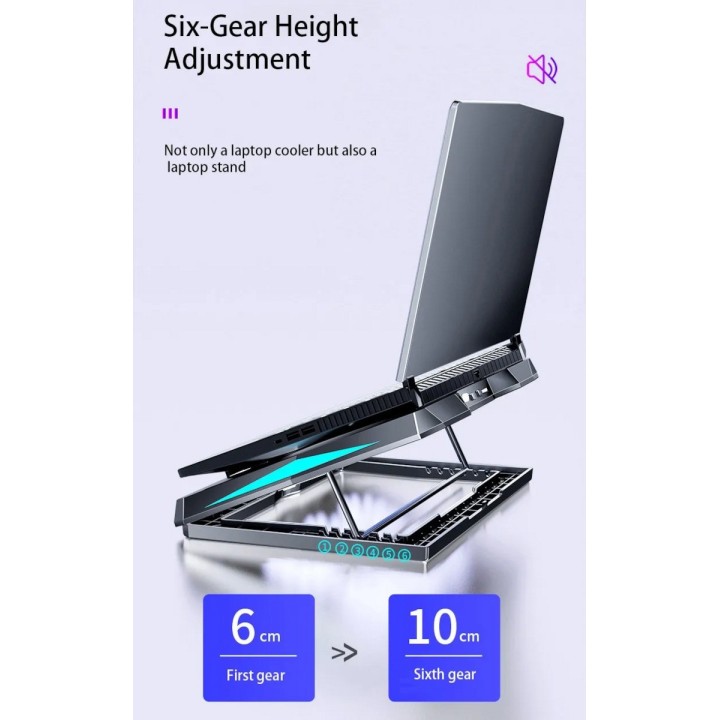 Q3 Laptop Cooling Pad Laptop Cooler 6 Height Levels Adjustable Notebook Computer Cooling Stand with 6 Cooling Fans 2 USB Ports